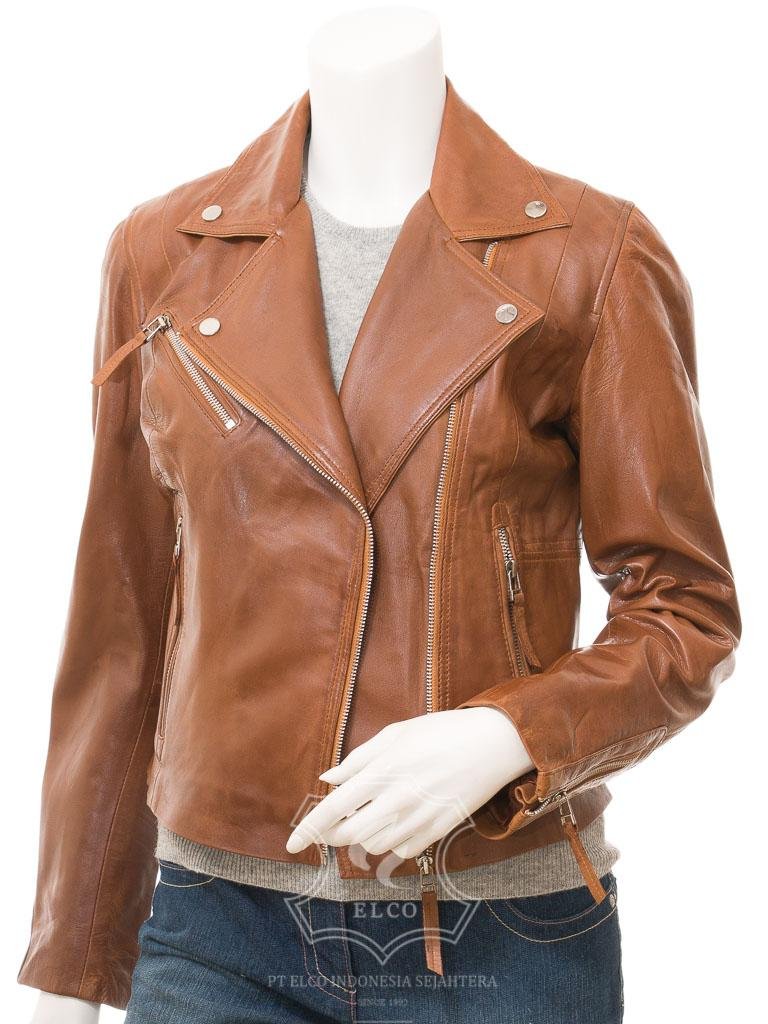 Jaket Kulit Wanita Desain Serong - WS 444