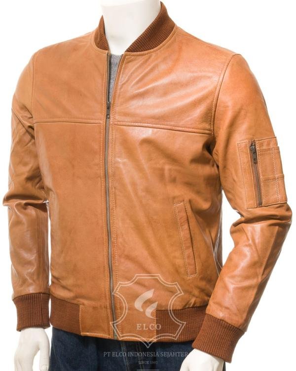 Jaket Kulit Pria Desain Bomber - PCB 486